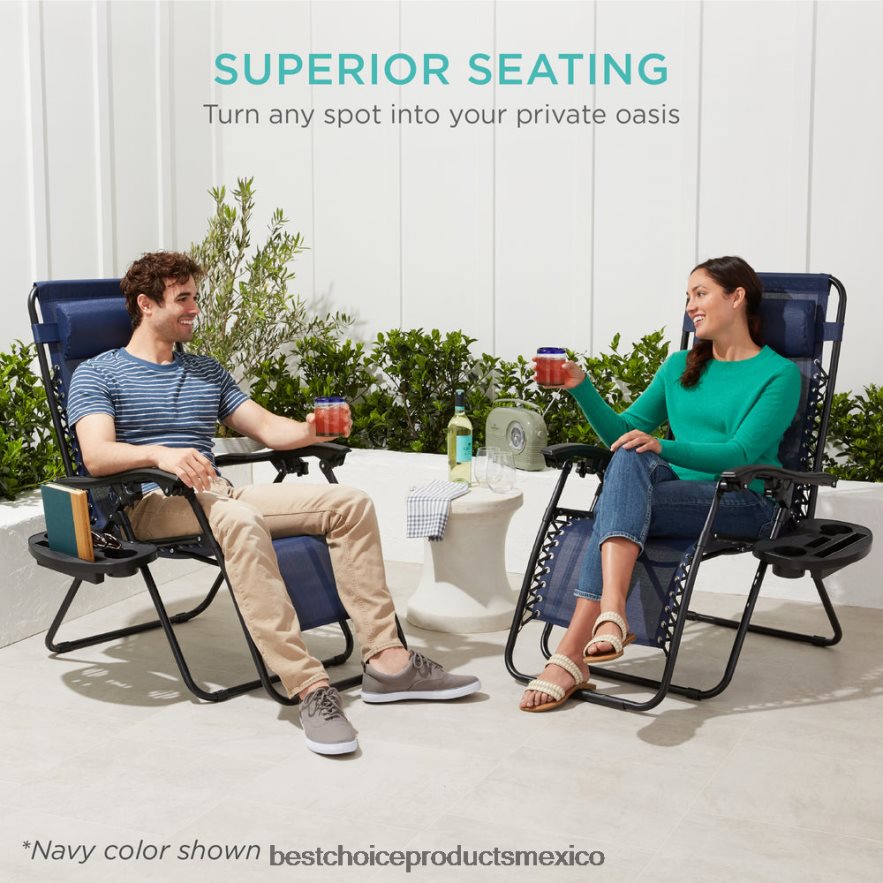 vida al aire libre | Juego de 2 sillones reclinables ajustables de gravedad cero para patio con portavasos Best Choice Products azul eléctrico X080FZ816
