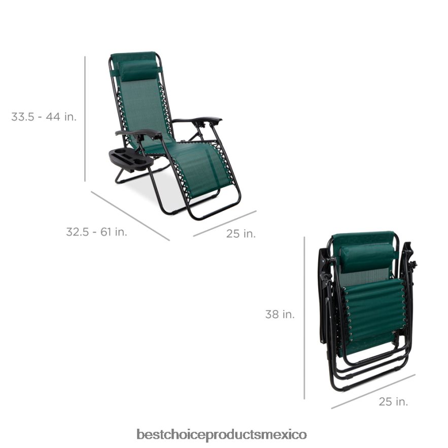 vida al aire libre | Juego de 2 sillones reclinables ajustables de gravedad cero para patio con portavasos Best Choice Products bosque verde X080FZ801