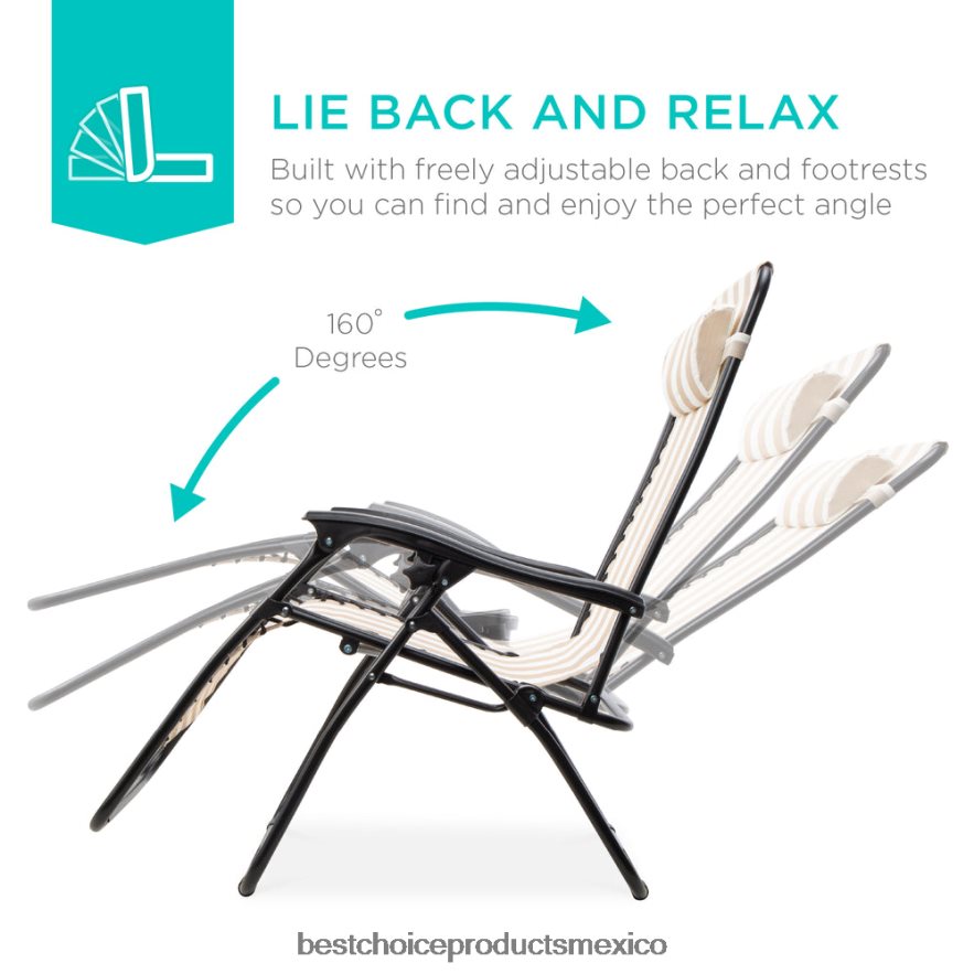 vida al aire libre | Juego de 2 sillones reclinables ajustables de gravedad cero para patio con portavasos Best Choice Products bronceado a rayas X080FZ807