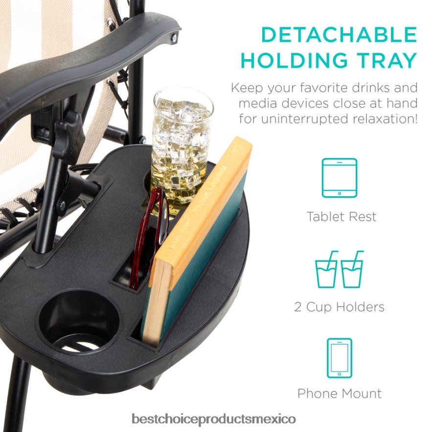 vida al aire libre | Juego de 2 sillones reclinables ajustables de gravedad cero para patio con portavasos Best Choice Products bronceado a rayas X080FZ807