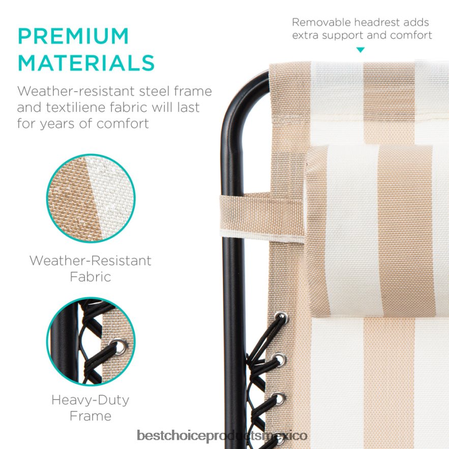 vida al aire libre | Juego de 2 sillones reclinables ajustables de gravedad cero para patio con portavasos Best Choice Products bronceado a rayas X080FZ807