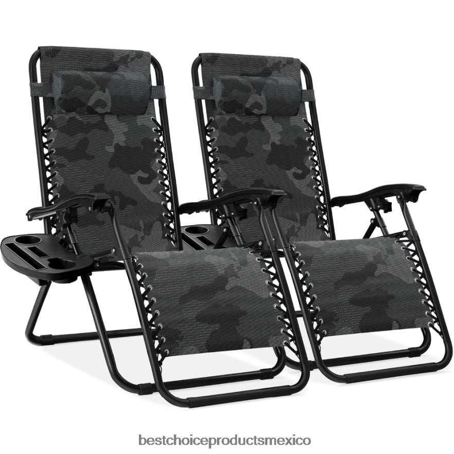 vida al aire libre | Juego de 2 sillones reclinables ajustables de gravedad cero para patio con portavasos Best Choice Products camuflaje X080FZ804