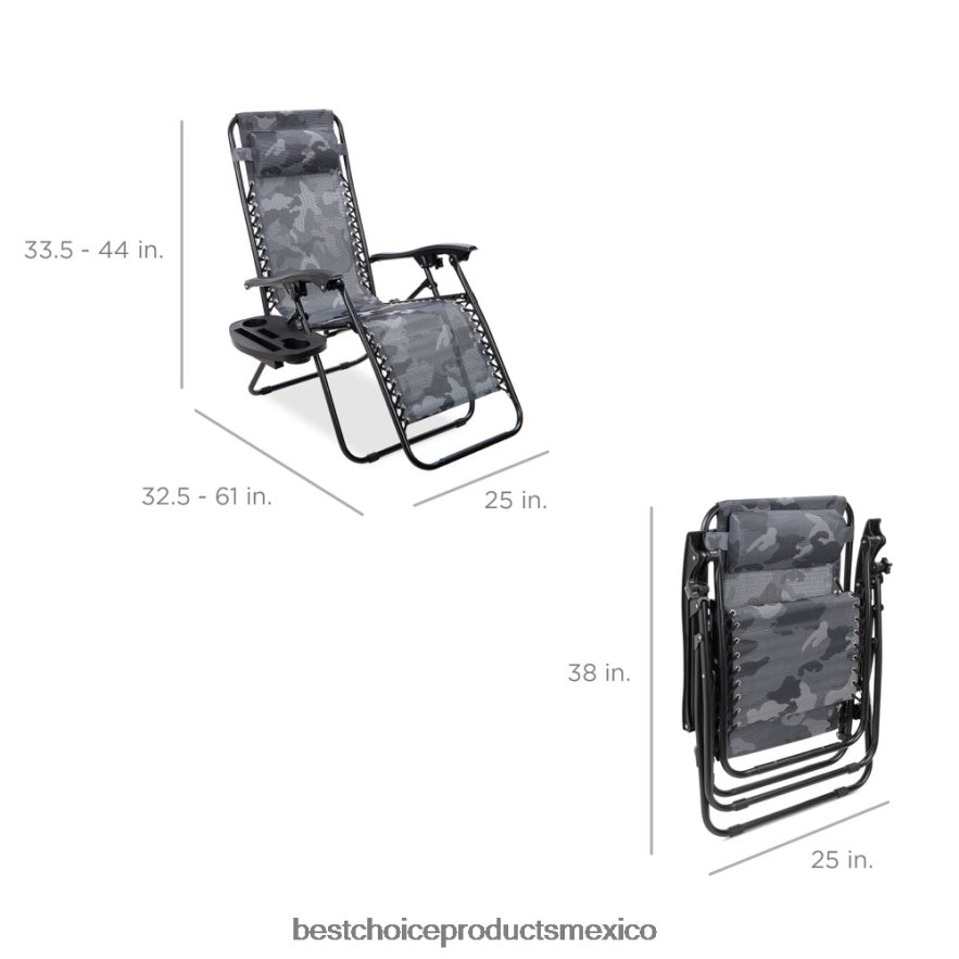 vida al aire libre | Juego de 2 sillones reclinables ajustables de gravedad cero para patio con portavasos Best Choice Products camuflaje X080FZ804