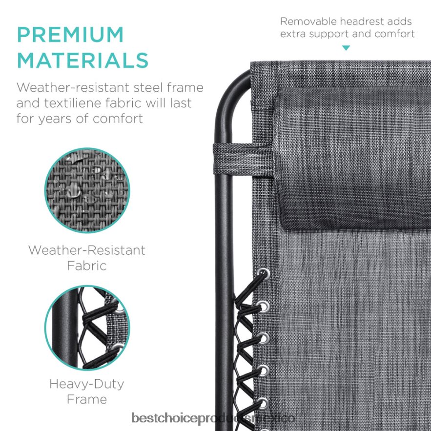 vida al aire libre | Juego de 2 sillones reclinables ajustables de gravedad cero para patio con portavasos Best Choice Products gris X080FZ794