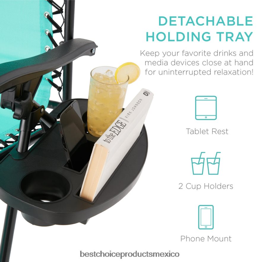 vida al aire libre | Juego de 2 sillones reclinables ajustables de gravedad cero para patio con portavasos Best Choice Products menta X080FZ809