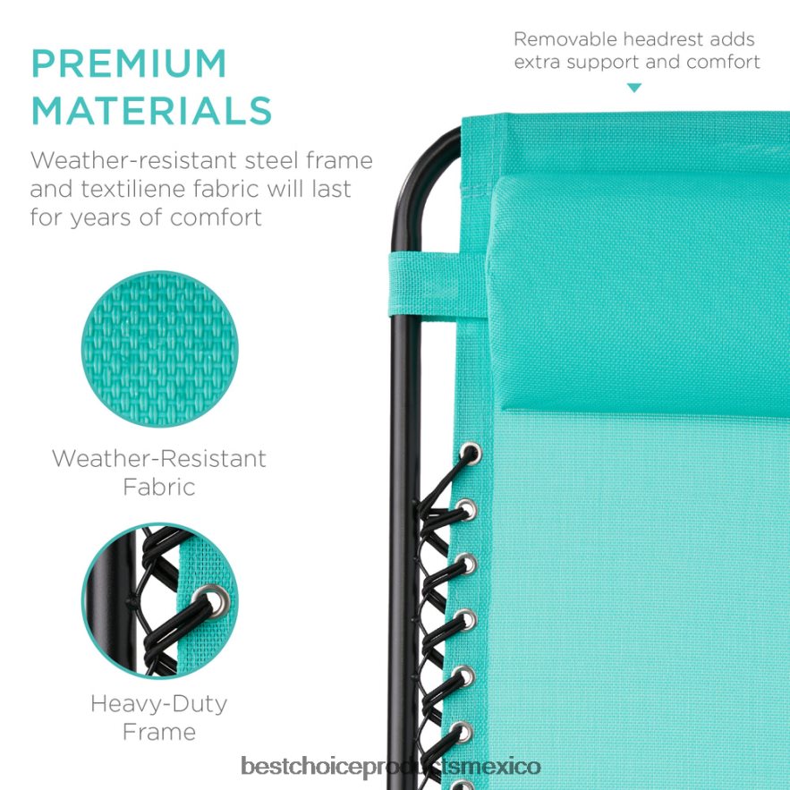 vida al aire libre | Juego de 2 sillones reclinables ajustables de gravedad cero para patio con portavasos Best Choice Products menta X080FZ809