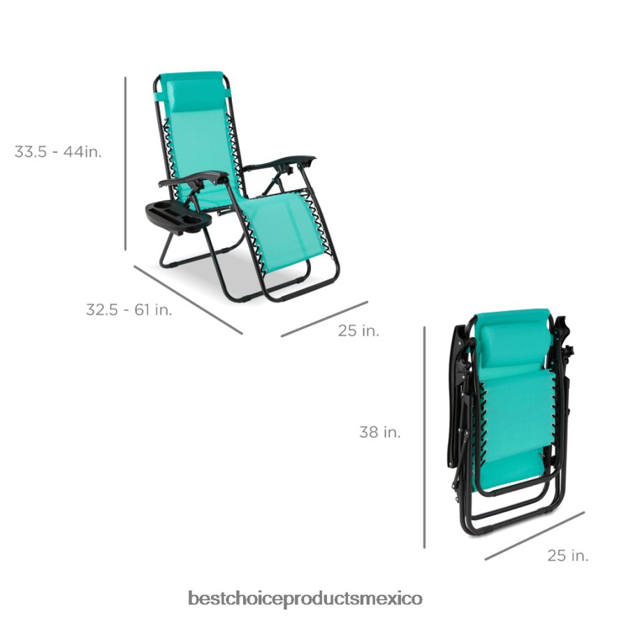 vida al aire libre | Juego de 2 sillones reclinables ajustables de gravedad cero para patio con portavasos Best Choice Products menta X080FZ809