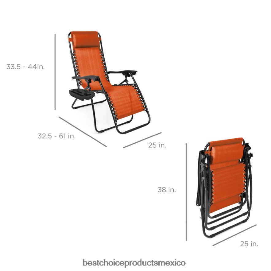 vida al aire libre | Juego de 2 sillones reclinables ajustables de gravedad cero para patio con portavasos Best Choice Products naranja quemada X080FZ805