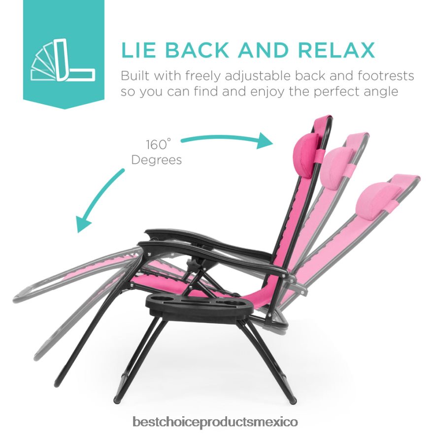 vida al aire libre | Juego de 2 sillones reclinables ajustables de gravedad cero para patio con portavasos Best Choice Products rosa X080FZ806