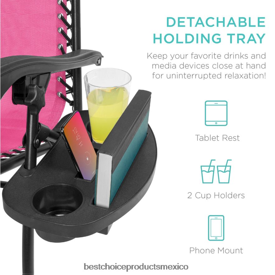 vida al aire libre | Juego de 2 sillones reclinables ajustables de gravedad cero para patio con portavasos Best Choice Products rosa X080FZ806