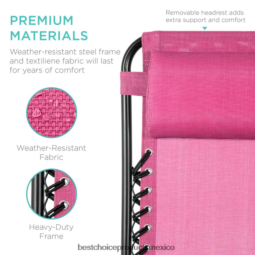 vida al aire libre | Juego de 2 sillones reclinables ajustables de gravedad cero para patio con portavasos Best Choice Products rosa X080FZ806
