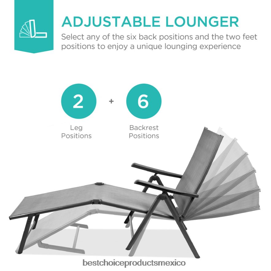 vida al aire libre | Juego de 2 sillones reclinables para patio exterior con estructura resistente al óxido. Best Choice Products gris X080FZ825