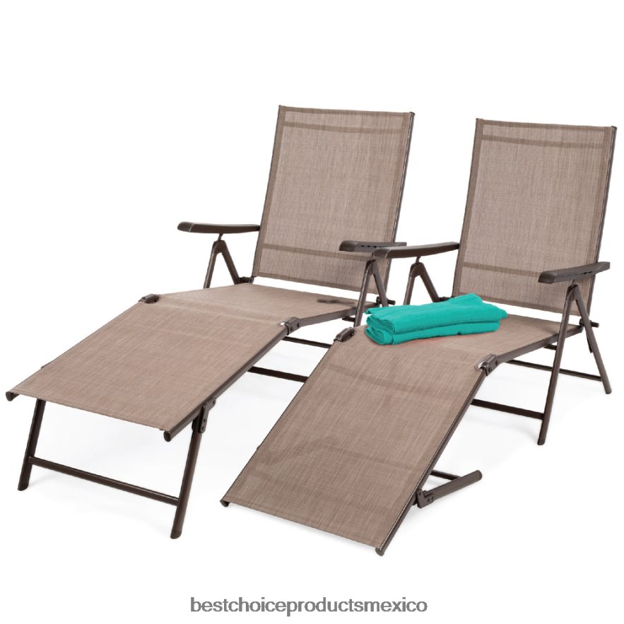 vida al aire libre | Juego de 2 sillones reclinables para patio exterior con estructura resistente al óxido. Best Choice Products marrón X080FZ824