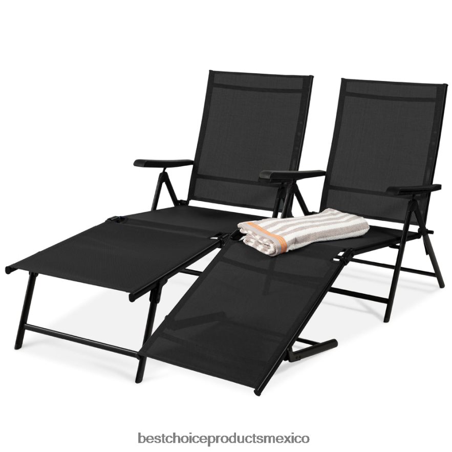 vida al aire libre | Juego de 2 sillones reclinables para patio exterior con estructura resistente al óxido. Best Choice Products negro X080FZ829