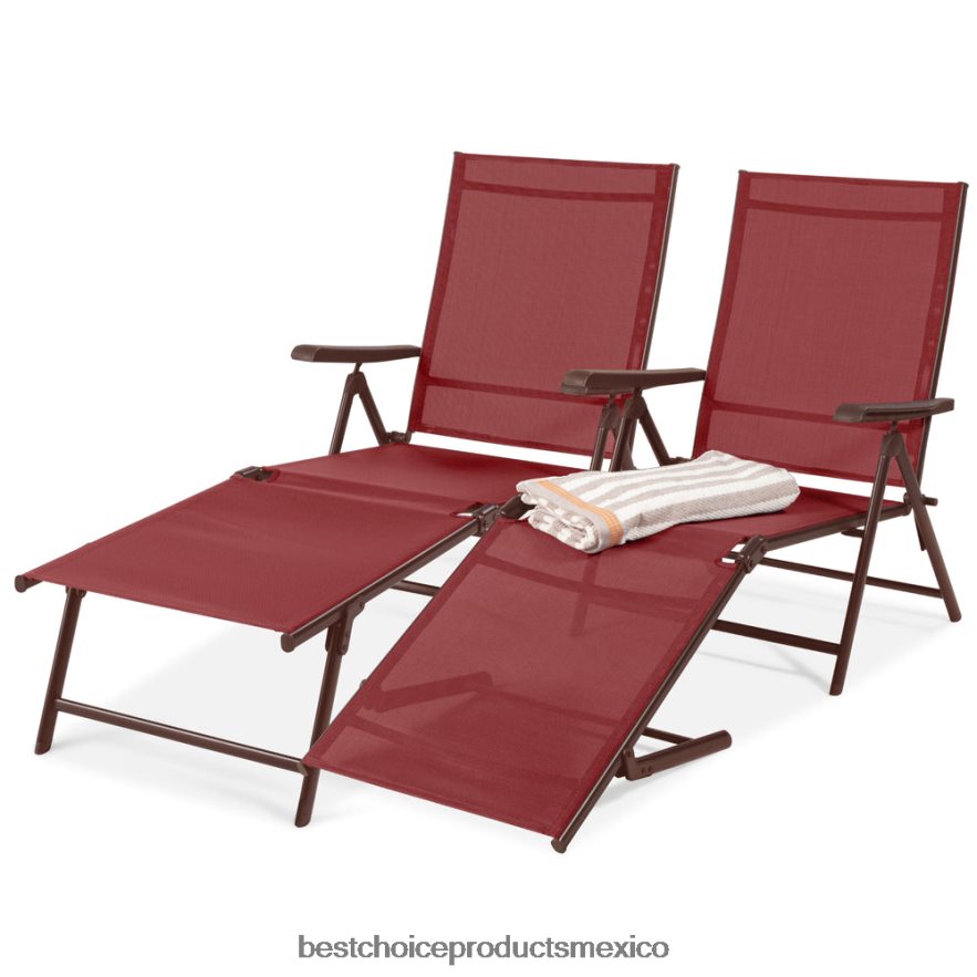 vida al aire libre | Juego de 2 sillones reclinables para patio exterior con estructura resistente al óxido. Best Choice Products rojo X080FZ828