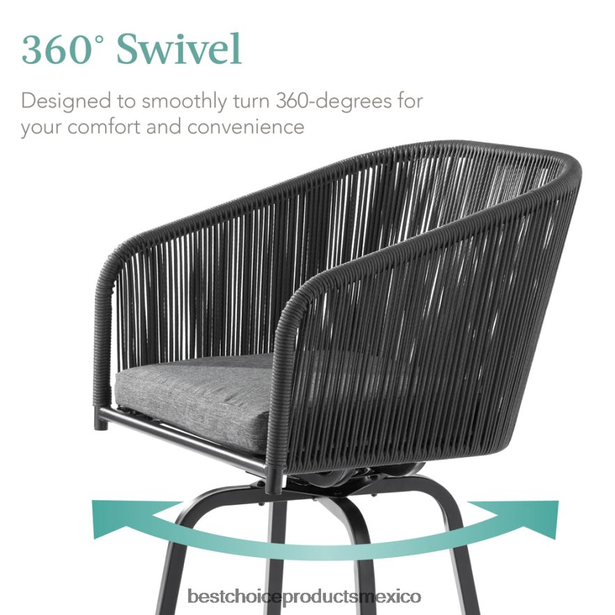 vida al aire libre | Juego de 2 taburetes de bar giratorios de mimbre tejido con rotación de 360, estructura de acero. Best Choice Products negro/gris X080FZ1439