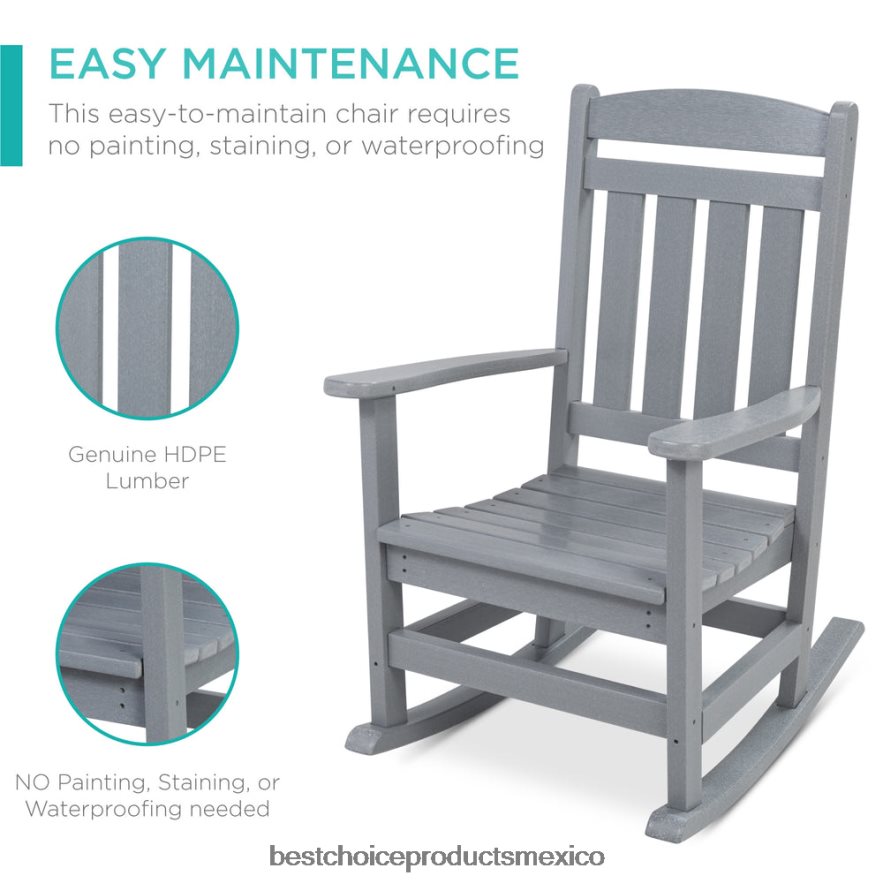 vida al aire libre | Mecedora para porche interior y exterior para todo clima con capacidad de peso de 300 lb Best Choice Products gris X080FZ1317