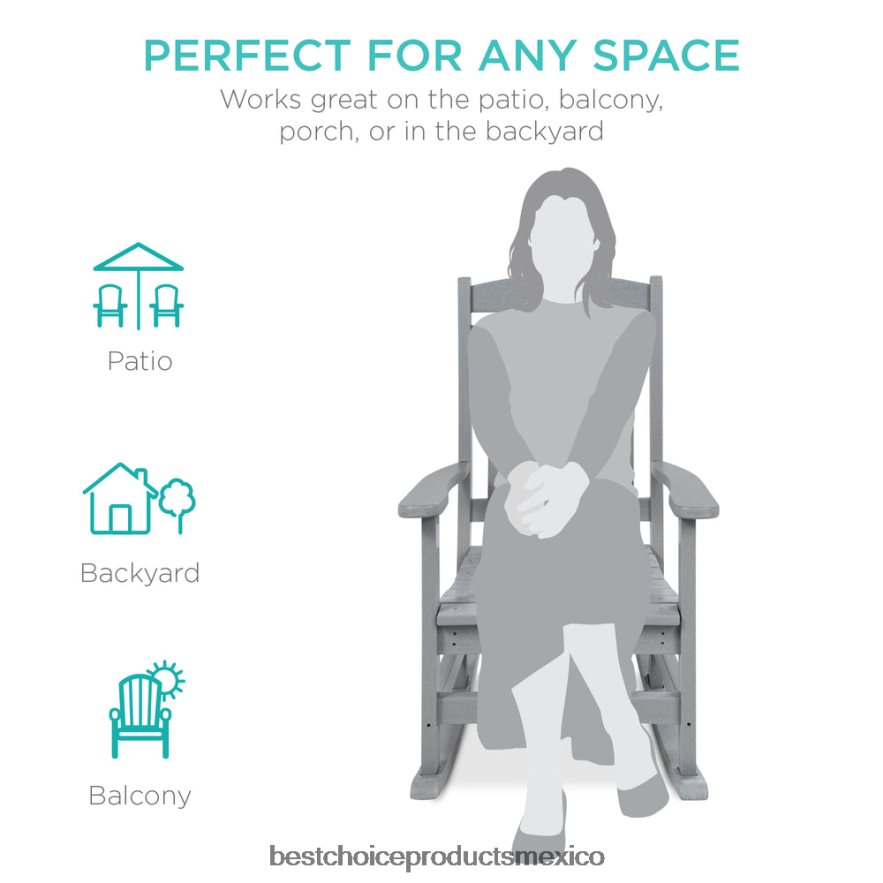 vida al aire libre | Mecedora para porche interior y exterior para todo clima con capacidad de peso de 300 lb Best Choice Products gris X080FZ1317