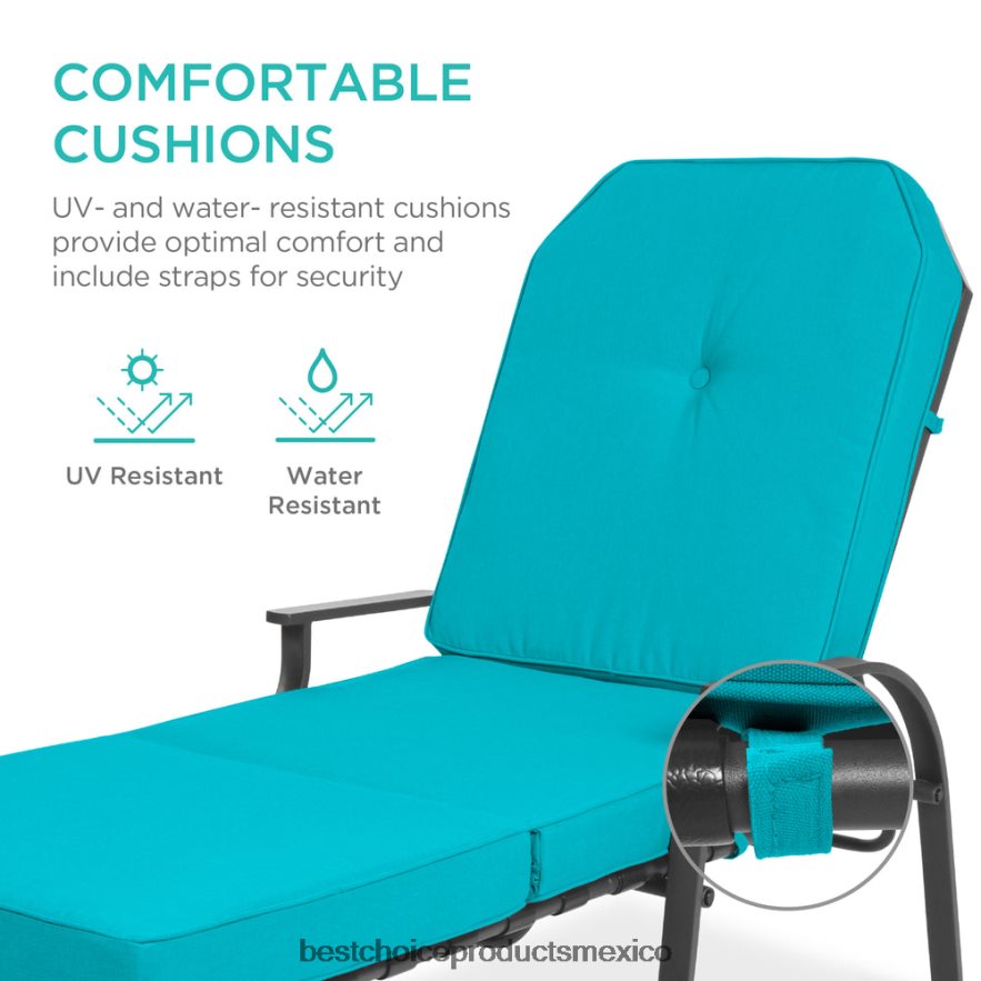 vida al aire libre | Muebles de silla reclinable chaise lounge para exteriores con 2 cojines Best Choice Products verde azulado X080FZ885