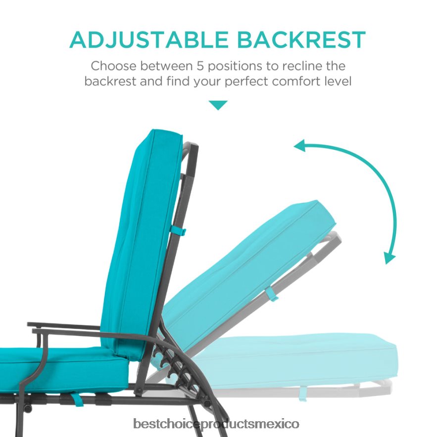 vida al aire libre | Muebles de silla reclinable chaise lounge para exteriores con 2 cojines Best Choice Products verde azulado X080FZ885