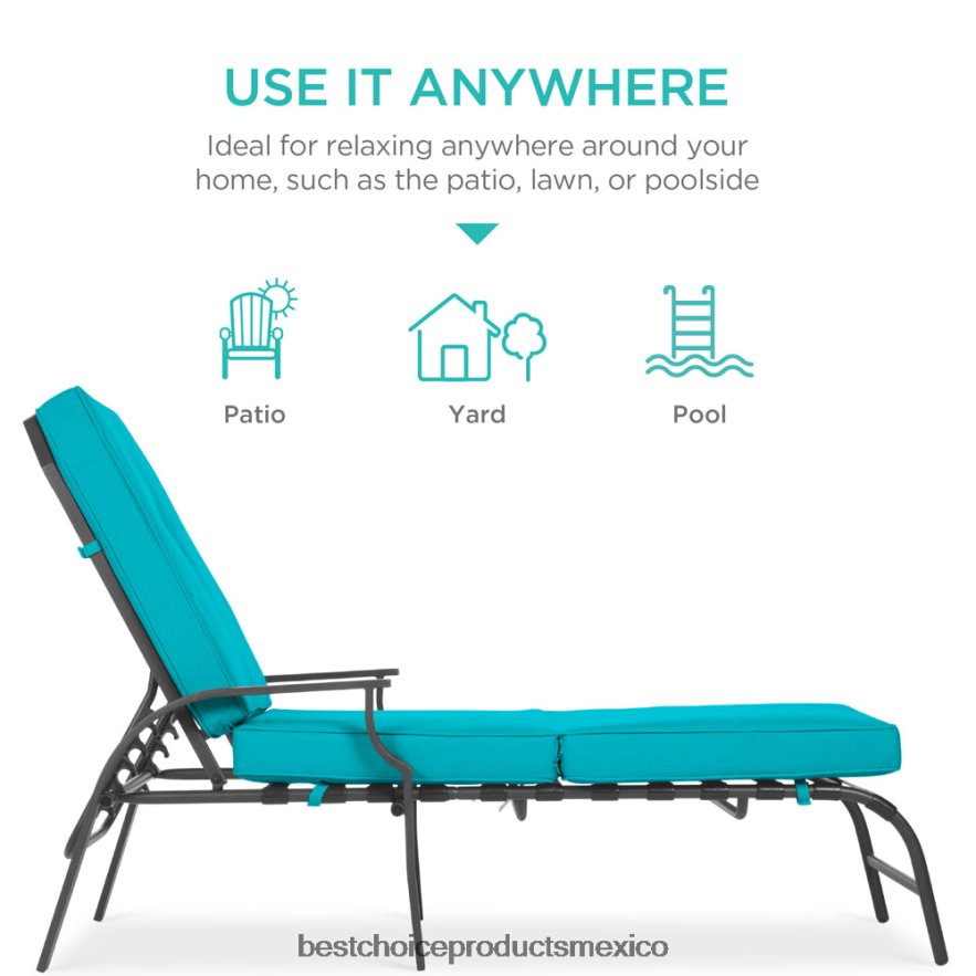 vida al aire libre | Muebles de silla reclinable chaise lounge para exteriores con 2 cojines Best Choice Products verde azulado X080FZ885