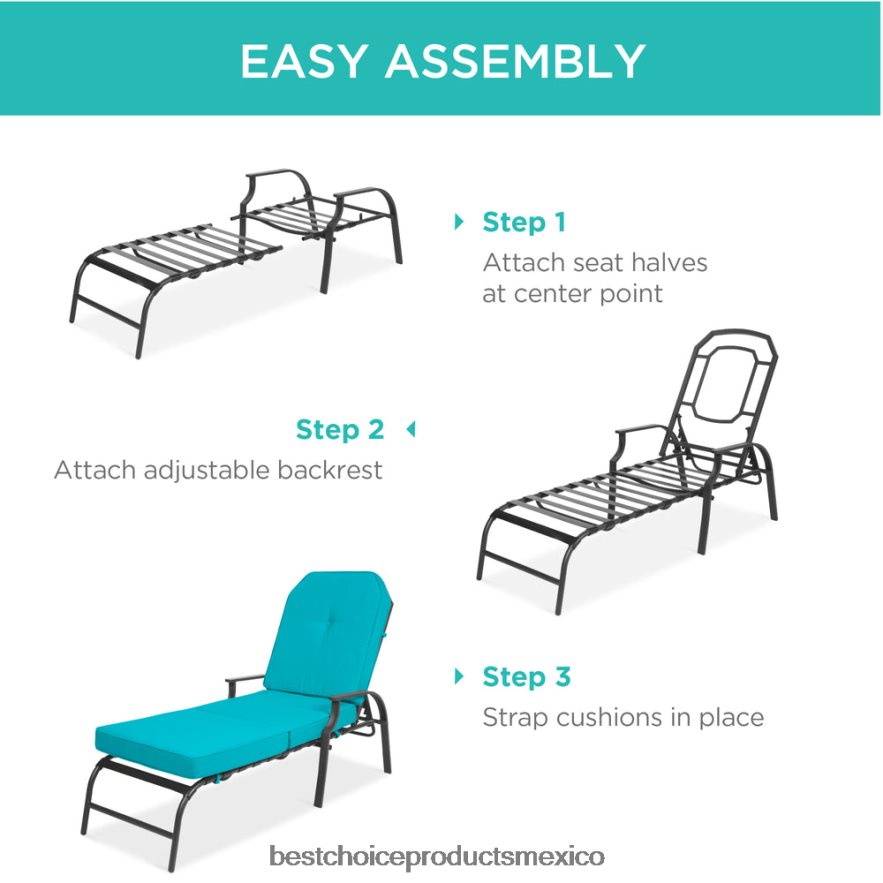 vida al aire libre | Muebles de silla reclinable chaise lounge para exteriores con 2 cojines Best Choice Products verde azulado X080FZ885