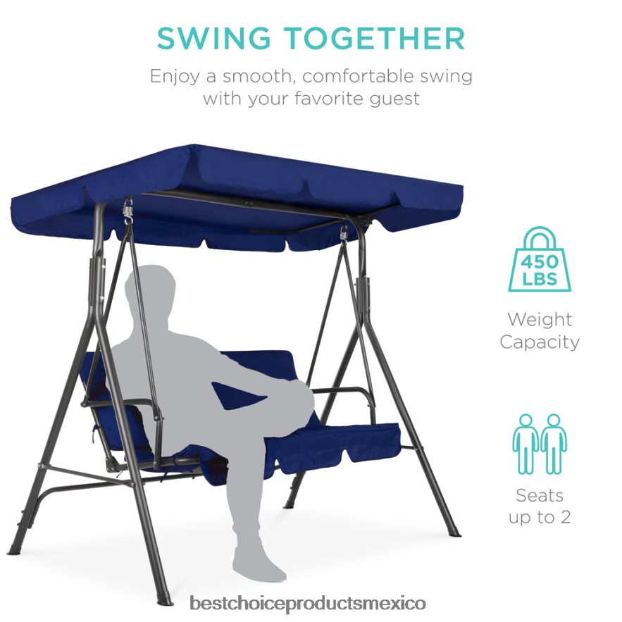 vida al aire libre | Muebles tipo planeador con dosel para exteriores para 2 personas con cojines, estructura de acero Best Choice Products azul marino/gris X080FZ397