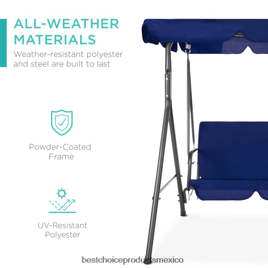 vida al aire libre | Muebles tipo planeador con dosel para exteriores para 2 personas con cojines, estructura de acero Best Choice Products azul marino/gris X080FZ397