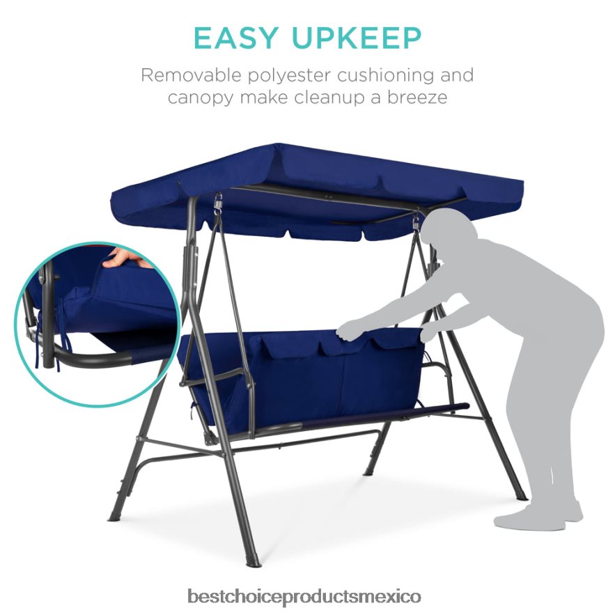 vida al aire libre | Muebles tipo planeador con dosel para exteriores para 2 personas con cojines, estructura de acero Best Choice Products azul marino/gris X080FZ397