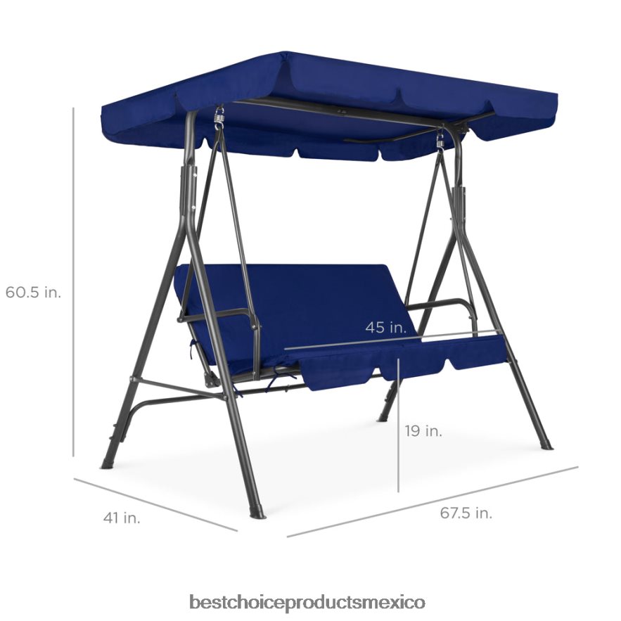 vida al aire libre | Muebles tipo planeador con dosel para exteriores para 2 personas con cojines, estructura de acero Best Choice Products azul marino/gris X080FZ397