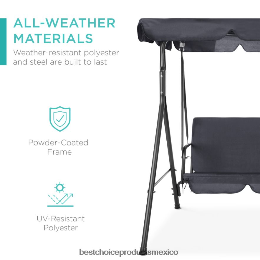 vida al aire libre | Muebles tipo planeador con dosel para exteriores para 2 personas con cojines, estructura de acero Best Choice Products gris X080FZ398