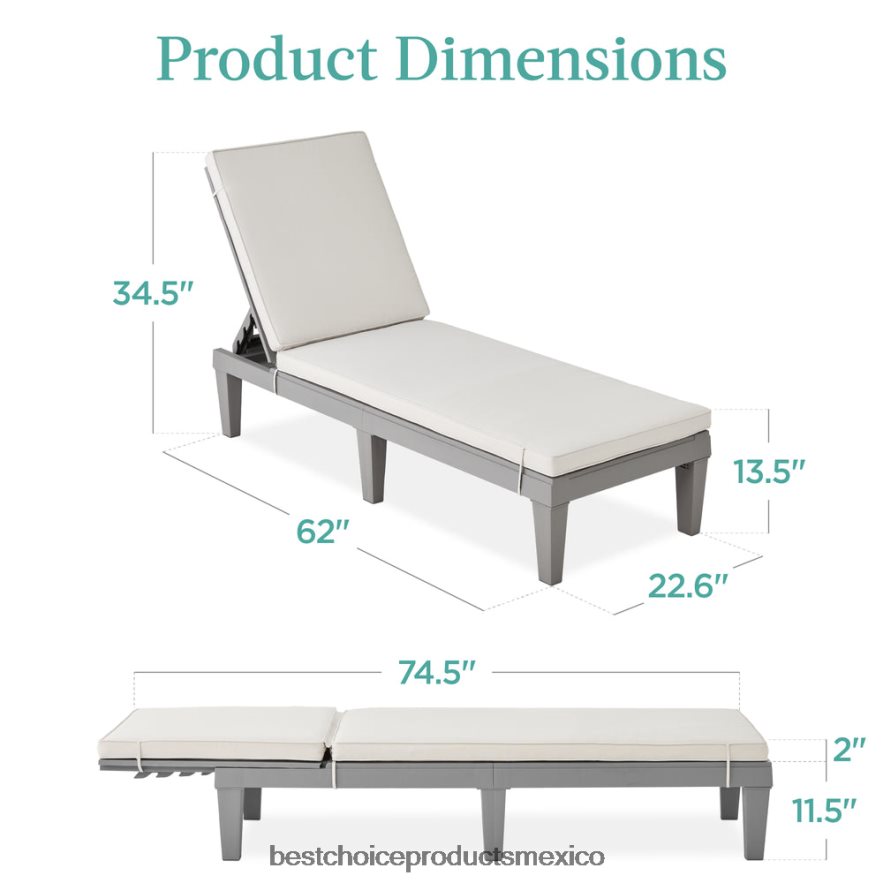 vida al aire libre | Sillón para patio exterior, tumbona de resina con cojín de asiento, 5 posiciones Best Choice Products arena gris/blanca X080FZ1472