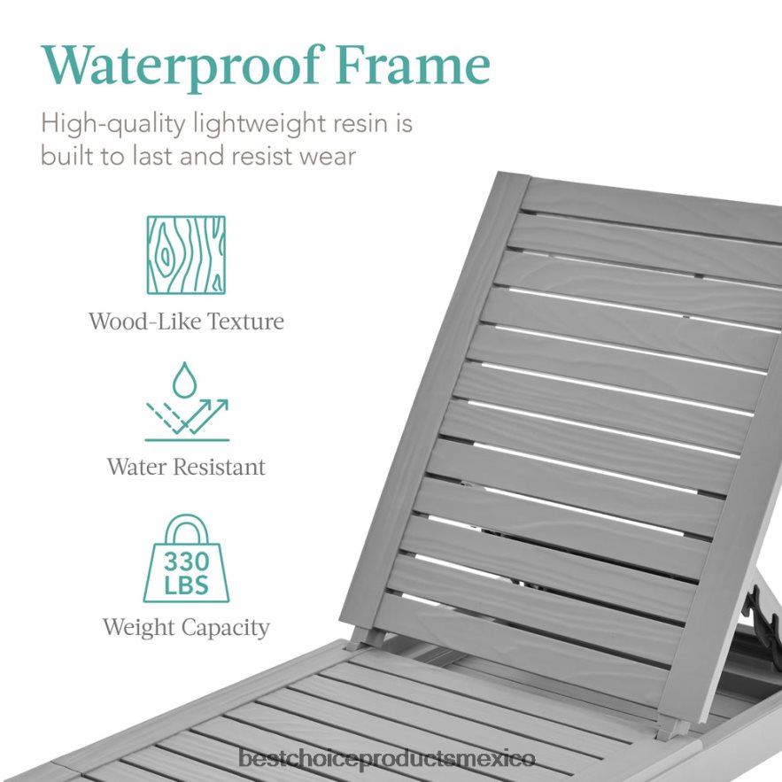 vida al aire libre | Sillón para patio exterior, tumbona de resina con cojín de asiento, 5 posiciones Best Choice Products gris/verde azulado X080FZ1471