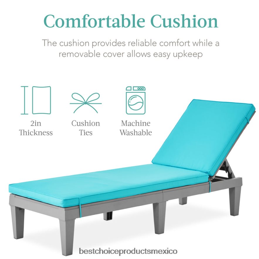 vida al aire libre | Sillón para patio exterior, tumbona de resina con cojín de asiento, 5 posiciones Best Choice Products gris/verde azulado X080FZ1471