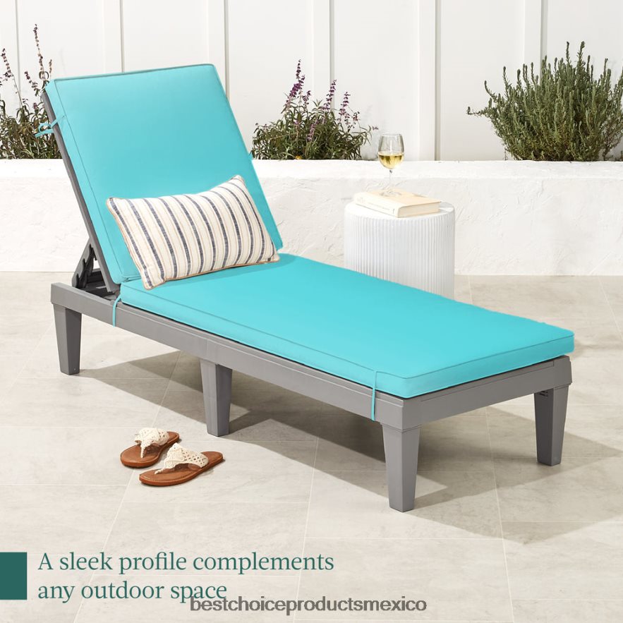 vida al aire libre | Sillón para patio exterior, tumbona de resina con cojín de asiento, 5 posiciones Best Choice Products gris/verde azulado X080FZ1471