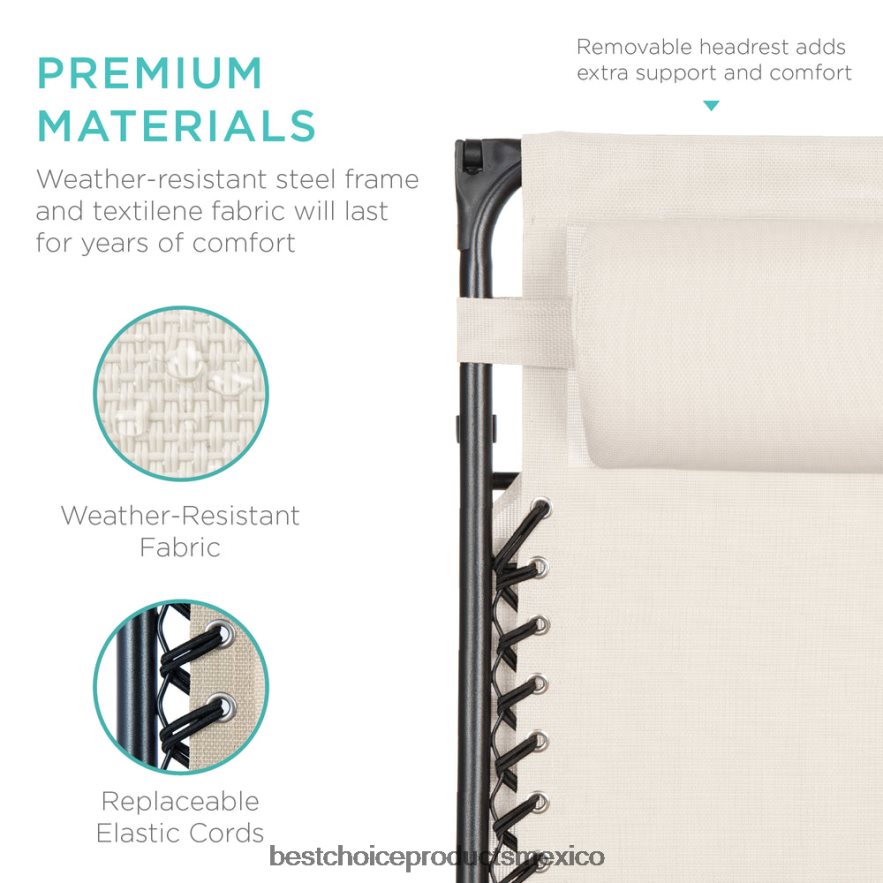 vida al aire libre | Sillón reclinable plegable de gravedad cero para patio con dosel y bandeja lateral Best Choice Products Marfil X080FZ781