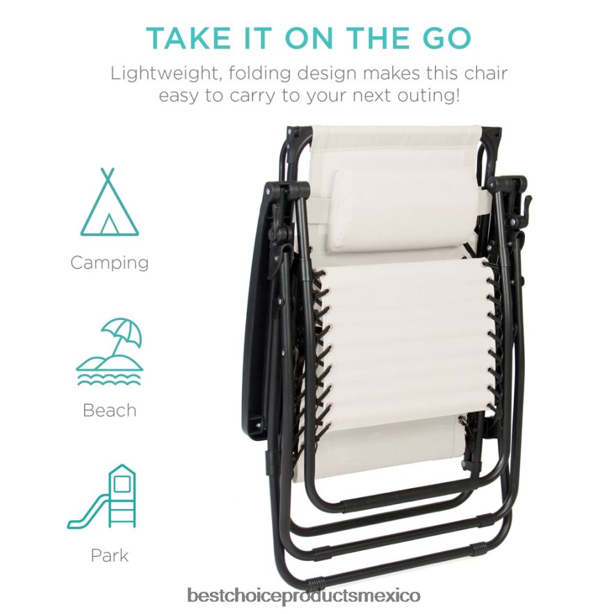 vida al aire libre | Sillón reclinable plegable de gravedad cero para patio con dosel y bandeja lateral Best Choice Products Marfil X080FZ781