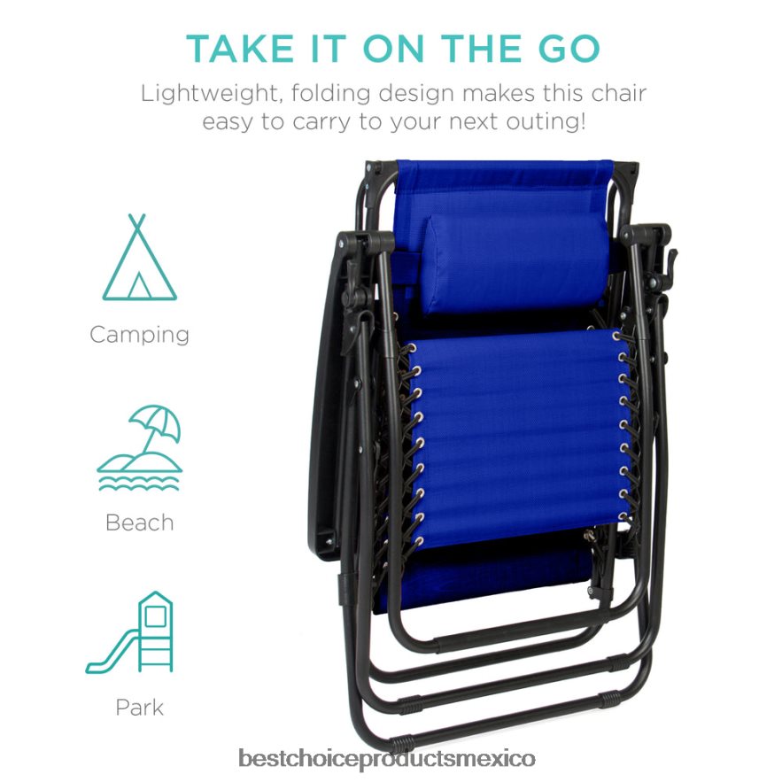 vida al aire libre | Sillón reclinable plegable de gravedad cero para patio con dosel y bandeja lateral Best Choice Products azul cobalto X080FZ780