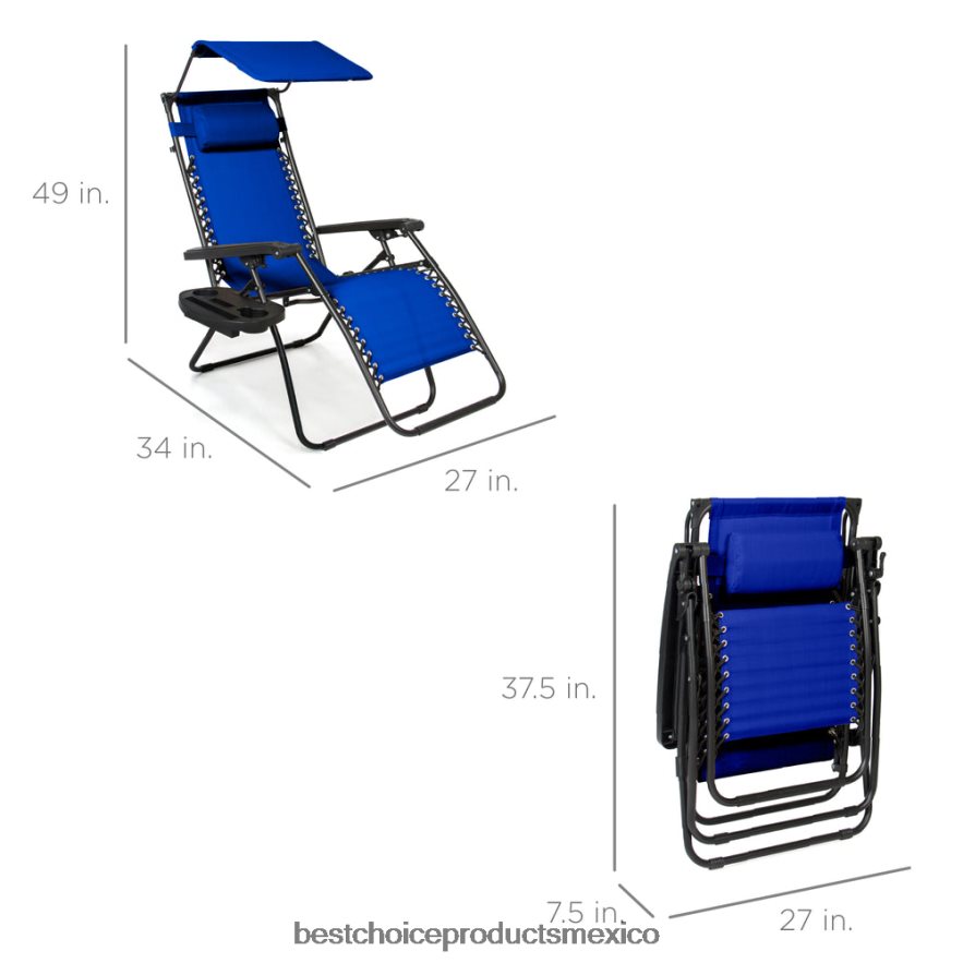 vida al aire libre | Sillón reclinable plegable de gravedad cero para patio con dosel y bandeja lateral Best Choice Products azul cobalto X080FZ780