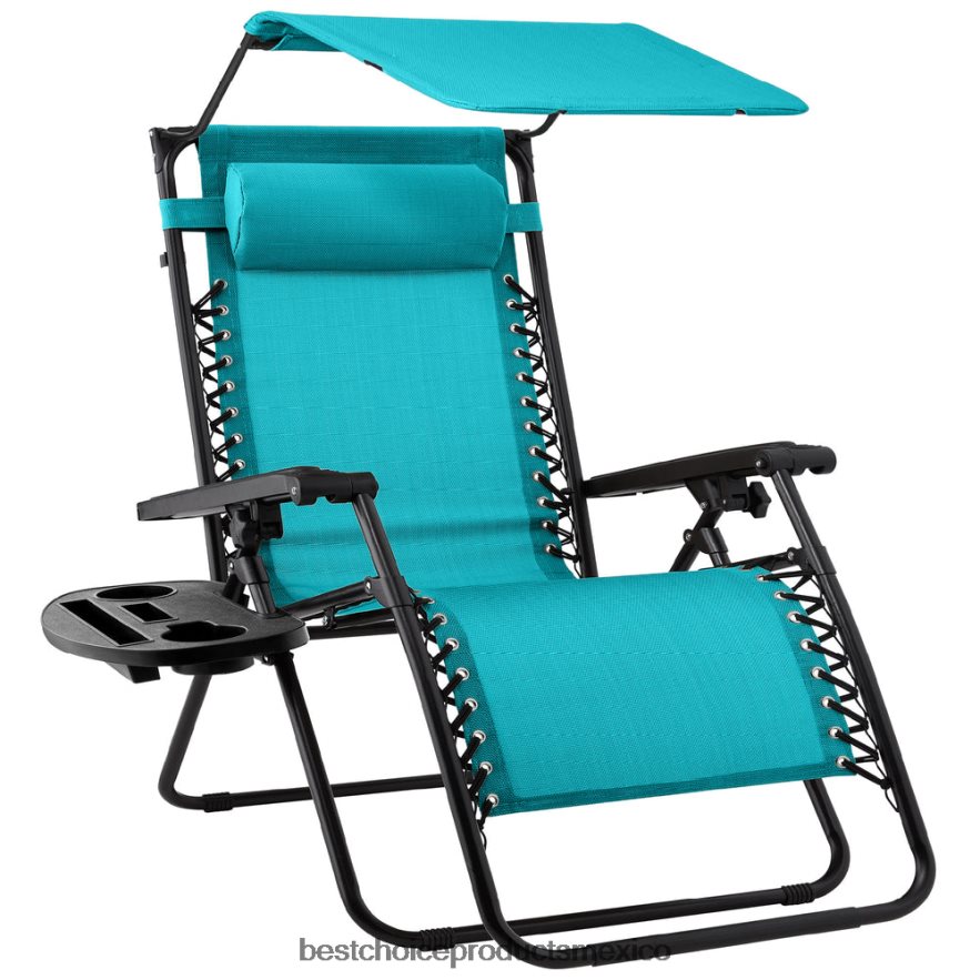 vida al aire libre | Sillón reclinable plegable de gravedad cero para patio con dosel y bandeja lateral Best Choice Products azul eléctrico X080FZ779