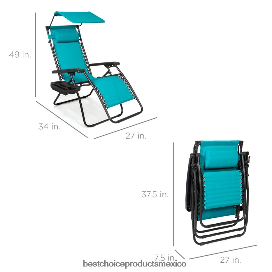 vida al aire libre | Sillón reclinable plegable de gravedad cero para patio con dosel y bandeja lateral Best Choice Products azul eléctrico X080FZ779