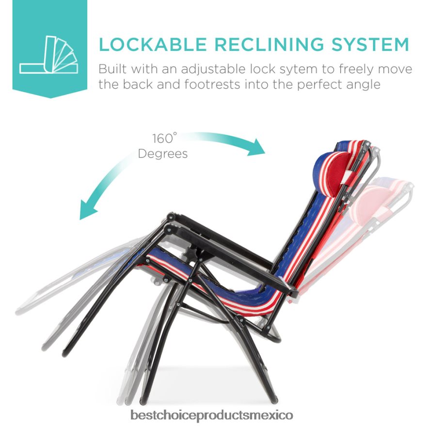 vida al aire libre | Sillón reclinable plegable de gravedad cero para patio con dosel y bandeja lateral Best Choice Products bandera estadounidense X080FZ790