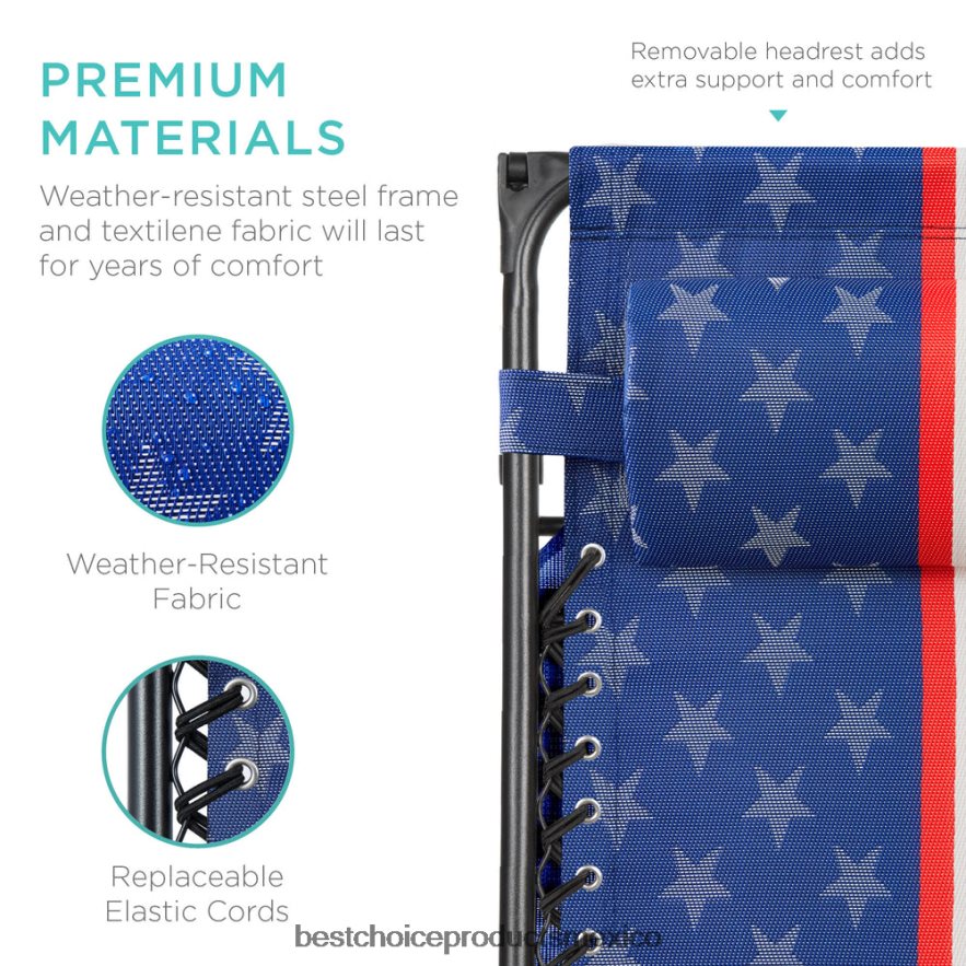 vida al aire libre | Sillón reclinable plegable de gravedad cero para patio con dosel y bandeja lateral Best Choice Products bandera estadounidense X080FZ790