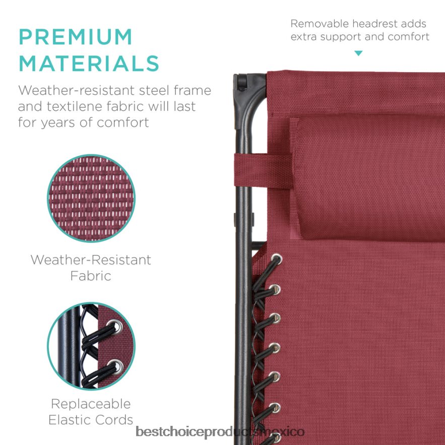 vida al aire libre | Sillón reclinable plegable de gravedad cero para patio con dosel y bandeja lateral Best Choice Products borgoña X080FZ774