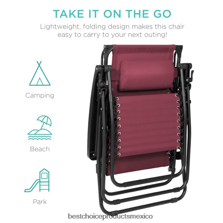 vida al aire libre | Sillón reclinable plegable de gravedad cero para patio con dosel y bandeja lateral Best Choice Products borgoña X080FZ774