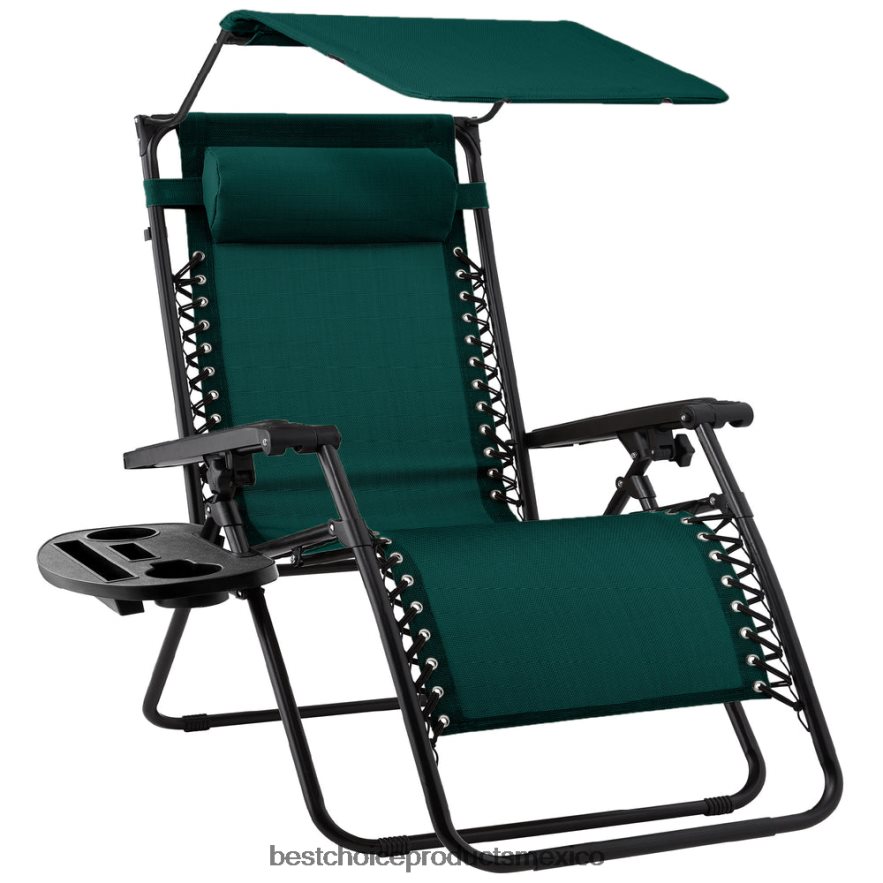 vida al aire libre | Sillón reclinable plegable de gravedad cero para patio con dosel y bandeja lateral Best Choice Products bosque verde X080FZ776