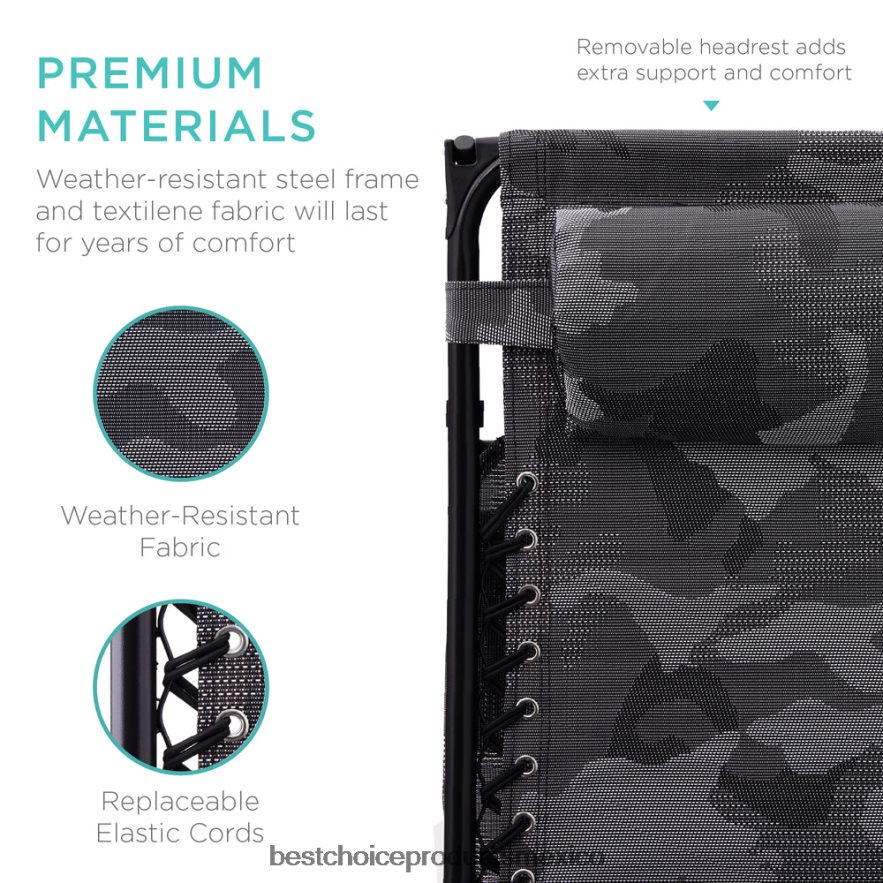 vida al aire libre | Sillón reclinable plegable de gravedad cero para patio con dosel y bandeja lateral Best Choice Products camuflaje X080FZ788