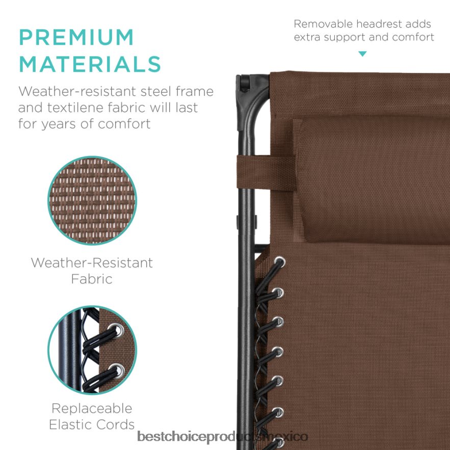 vida al aire libre | Sillón reclinable plegable de gravedad cero para patio con dosel y bandeja lateral Best Choice Products marrón X080FZ773