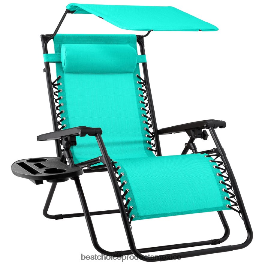 vida al aire libre | Sillón reclinable plegable de gravedad cero para patio con dosel y bandeja lateral Best Choice Products menta X080FZ786