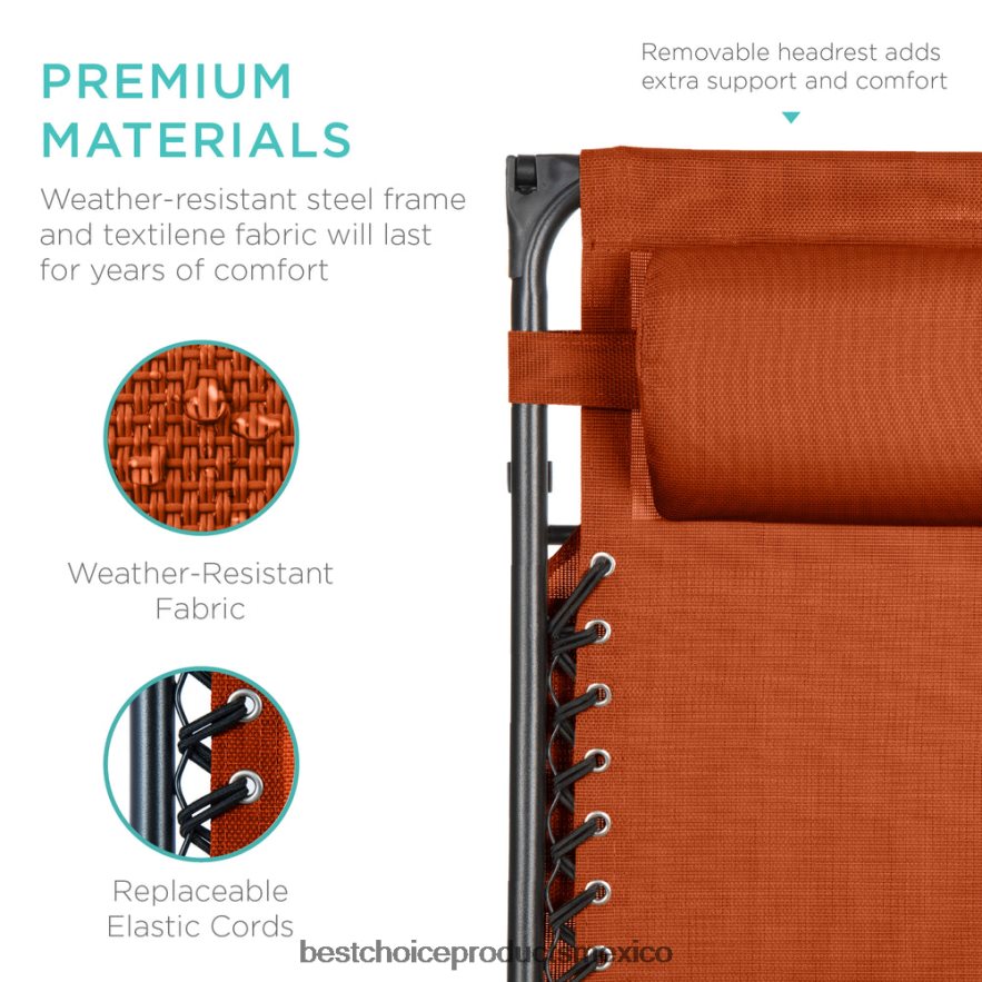 vida al aire libre | Sillón reclinable plegable de gravedad cero para patio con dosel y bandeja lateral Best Choice Products naranja quemada X080FZ785